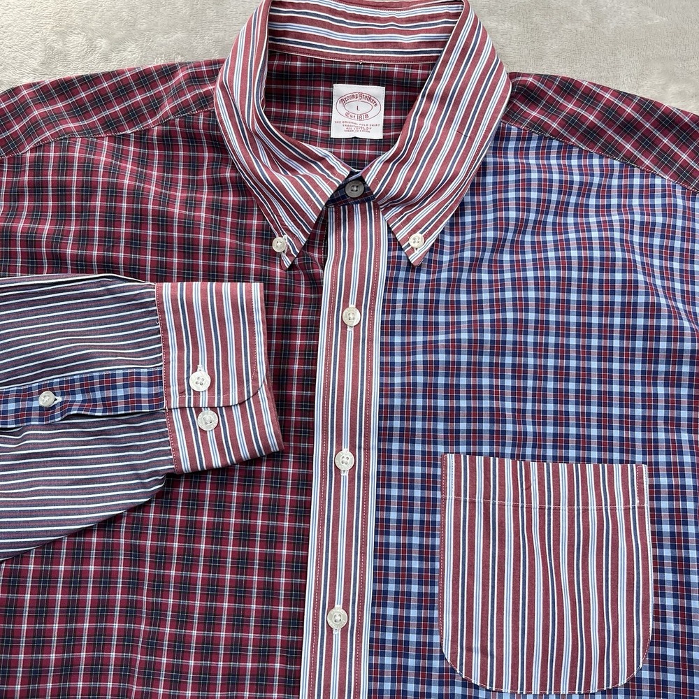 Brooks Brothers Fun Shirt Mens L Patchwork Plaid Button-Down